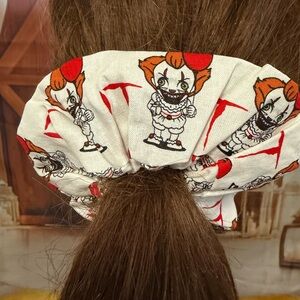 Handmade Horror Clown Print Scrunchie - White & Orange